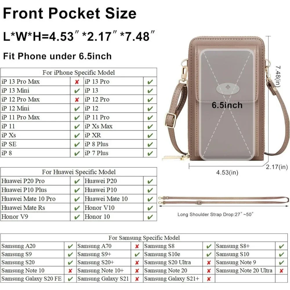 Small Crossbody Bag Pu Leather Wallet with Card Slots for Women Travel